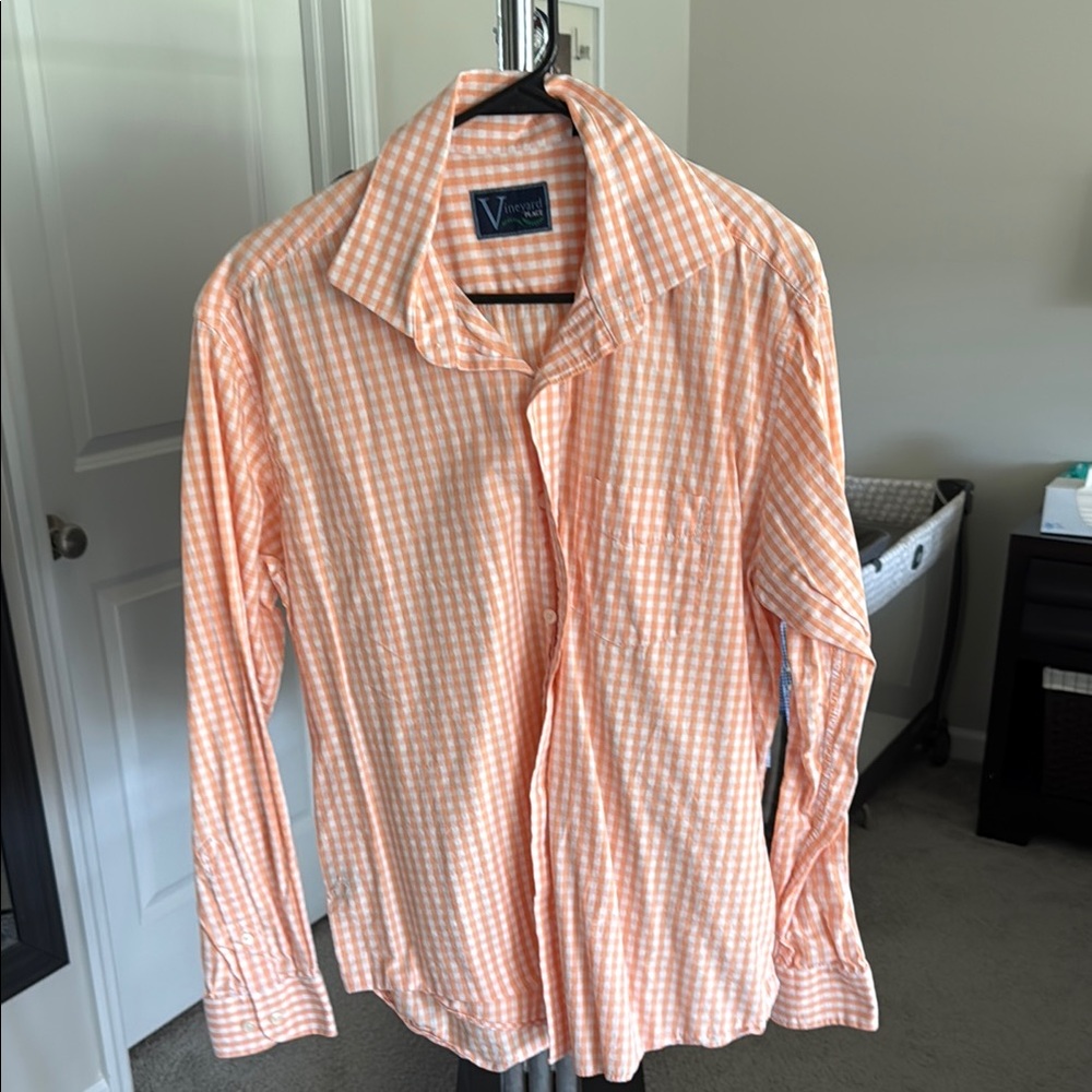 Vineyard Place Men's Orange Checkered Shirt